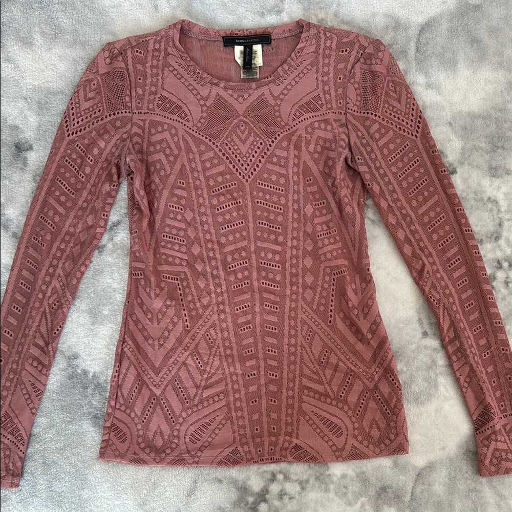 BCBGMaxAzria Pink Graphic Fitted Long Sleeve Hoodie